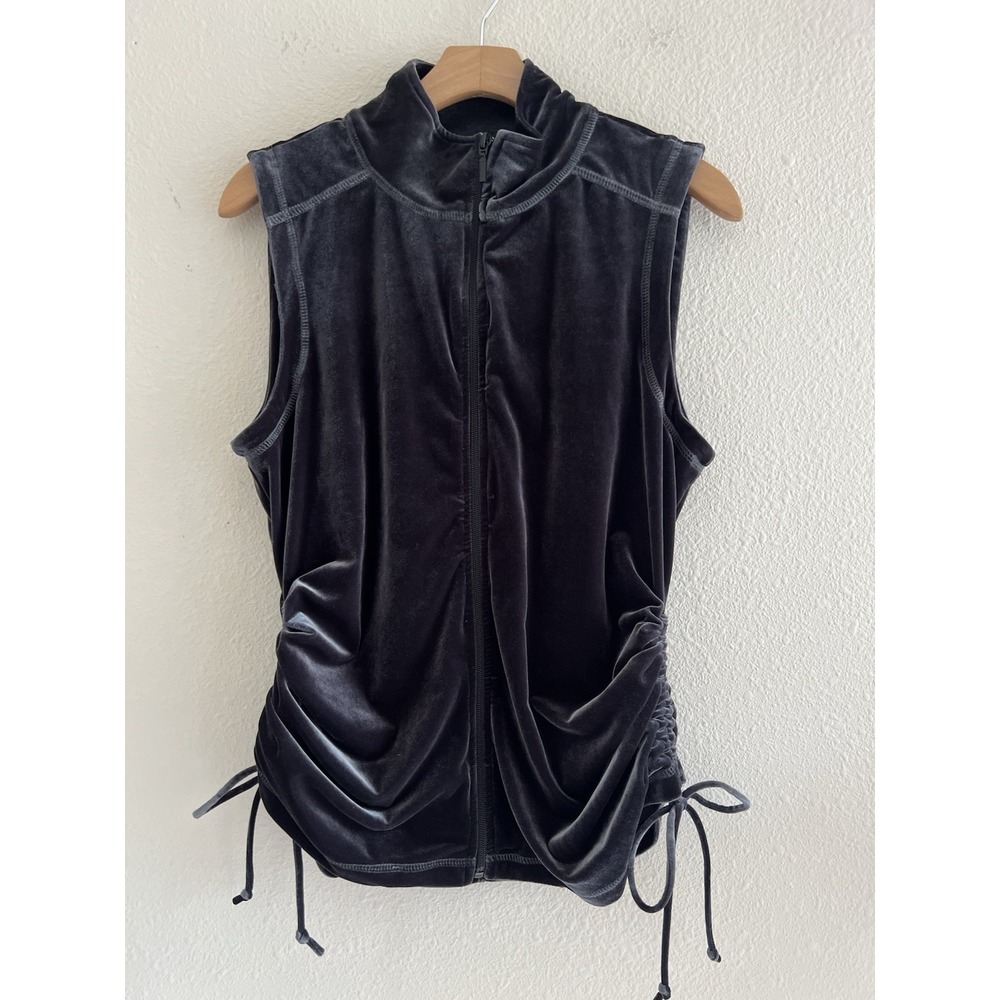 Sno Skins Women's L Charcoal Olive Velvet Zip Vest Ruched Sides Soft Grunge